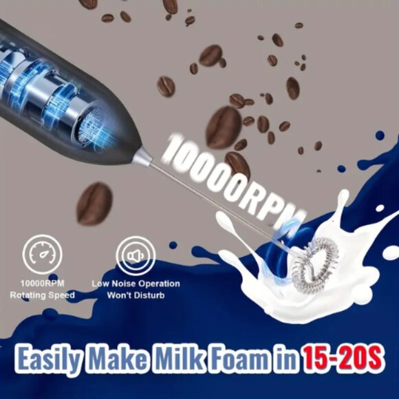 Powerful 10000 RPM Handheld Electric Milk Frother Drink Mixer Battery Operated - Picture 10 of 10